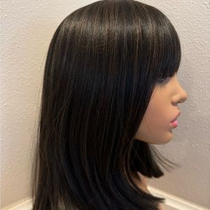Yaki straight hair wig with bangs